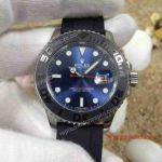 Replica Rolex Yachtmaster Rubber Band Watch - SS Blue Face Black Rubber Strap